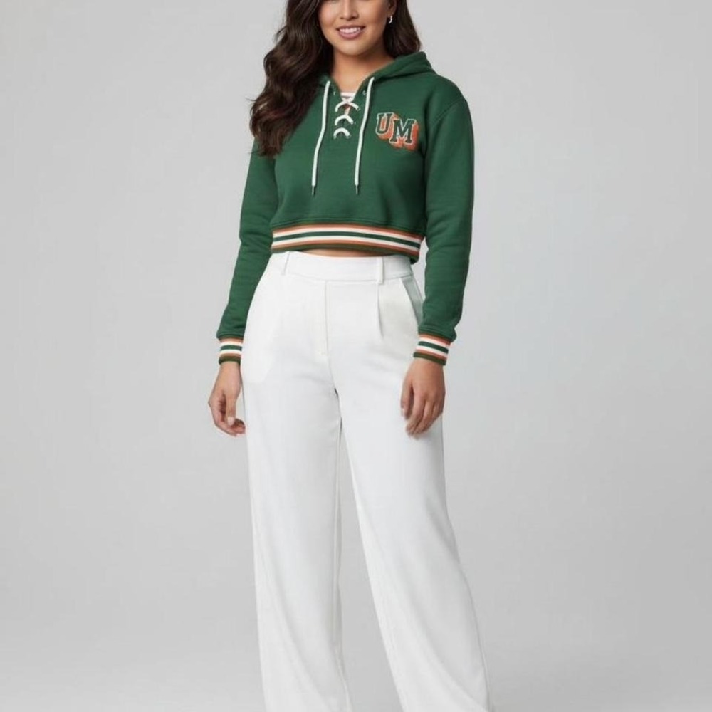 WEAR by Erin Andrews University of Miami Hurricanes Cropped Lace Up Hoodie XS